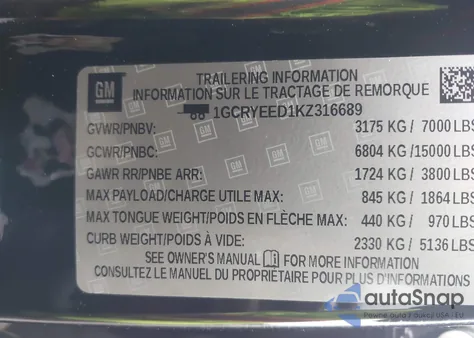 2019 Chevrolet Silverado 1500 Rst z USA, uszkodzony, nr VIN 1GCRYEED1KZ316689